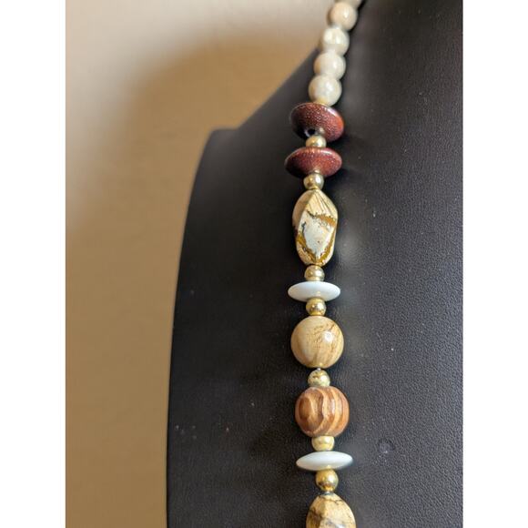 Vintage Wood Jasper Stone Bead 28" Necklace W/ Slide in Clasp. - Picture 2 of 10